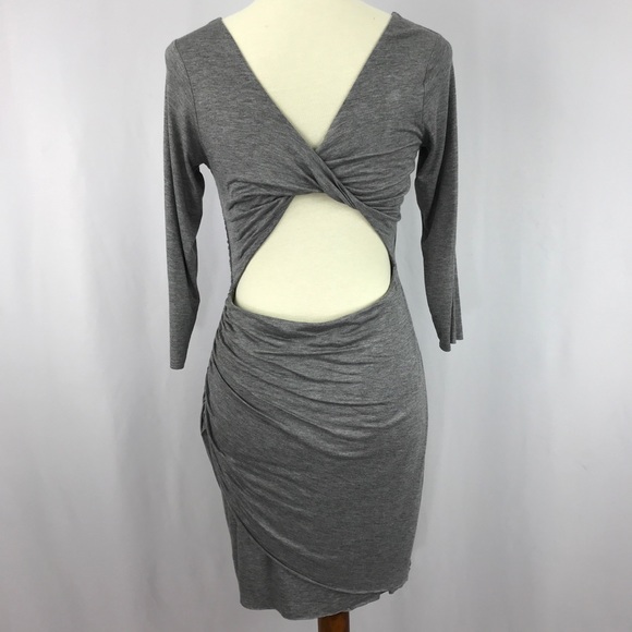 Heather Gray Back Twist 3/4 Sleeve Mini Dress - Picture 5 of 8